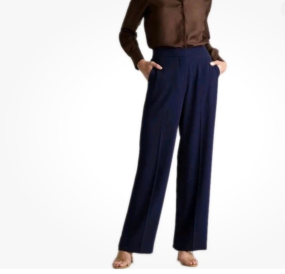 NWT QUINCE Stretch Crepe Classic Trouser Pant Navy Blue Size 8